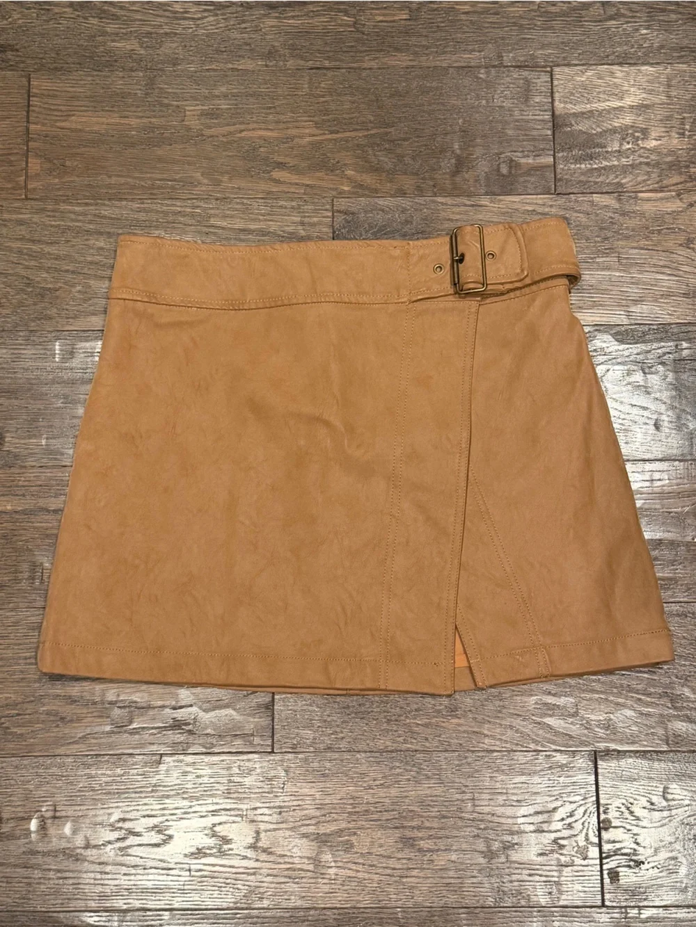 Free People Caramel/Tan Colored Faux Suede Wrap Skirt with Buckle